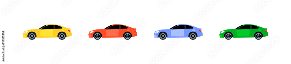 Car icon set. Side view. Flat style. Vector icons Car icon set. Side view. Flat style. Vector icons