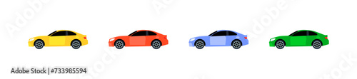 Car icon set. Side view. Flat style. Vector icons