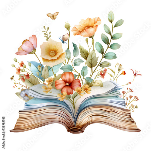 Watercolor illustration,watercolor painting of flowers,book with flowers clipart watercolor,hand-painted isolated on a white background,Watercolor Book flowers hand painted,5