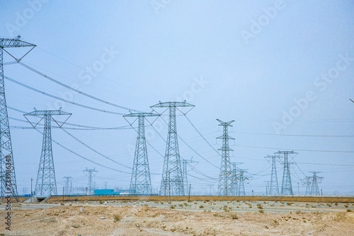 Jiuquan City, Gansu Province - High voltage wires and power towers photo