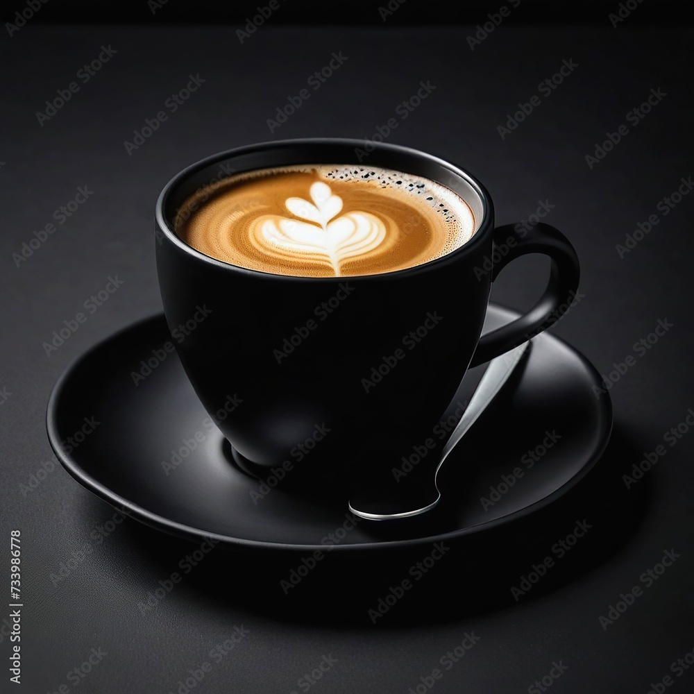 A coffee in a black cup with a dark background A coffee in a black cup with a dark background