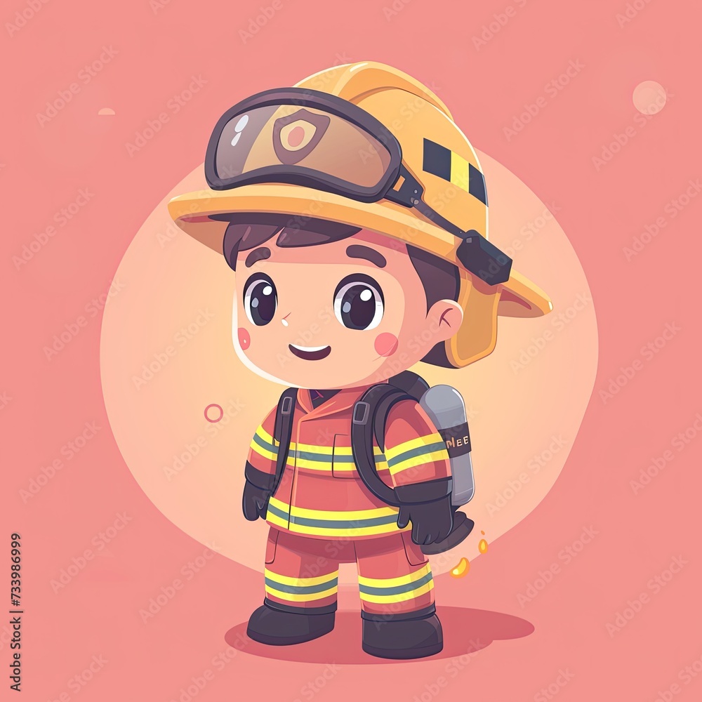 Flat Illustration of Cute Firefighter