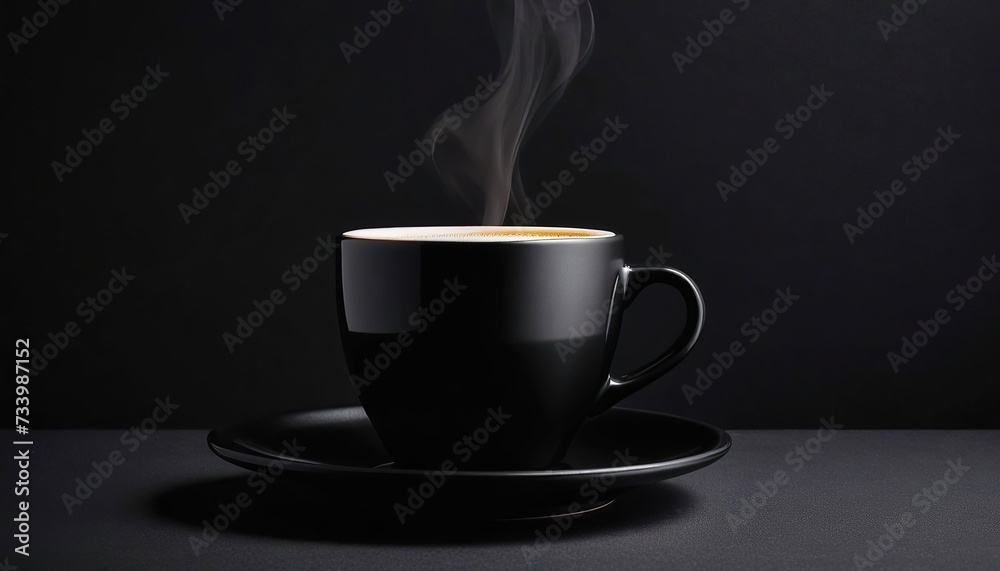 A coffee in a black cup with a dark background A coffee in a black cup with a dark background