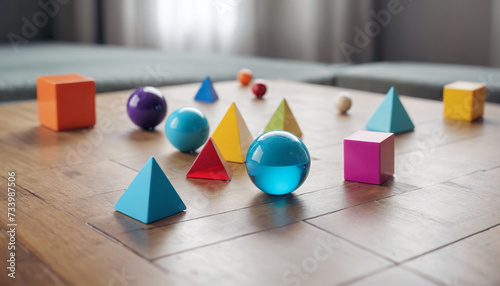 Different sized and different colored geometric shapes for learning geometry and for children to touch and feel different shapes photo