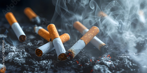 Lit cigarettes with smoke. Dangerous cigarette smoke, Lung disease from smoking