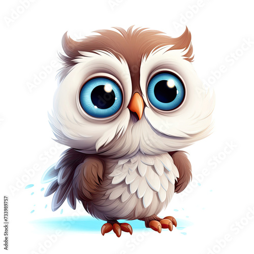 cute cartoon owl icon with drops of water, isolated on a white background