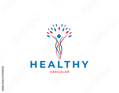 Red Blue Vein Vascular Health Business logo Design Template photo