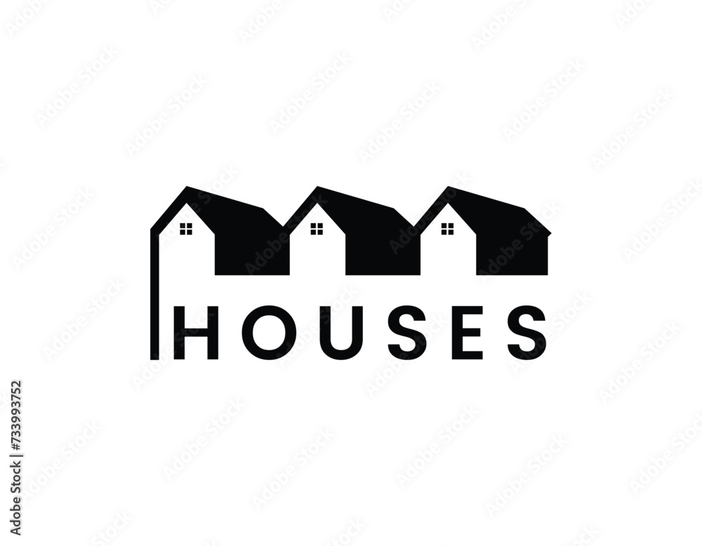 Simple Monogram House Property Business Logo Design Template