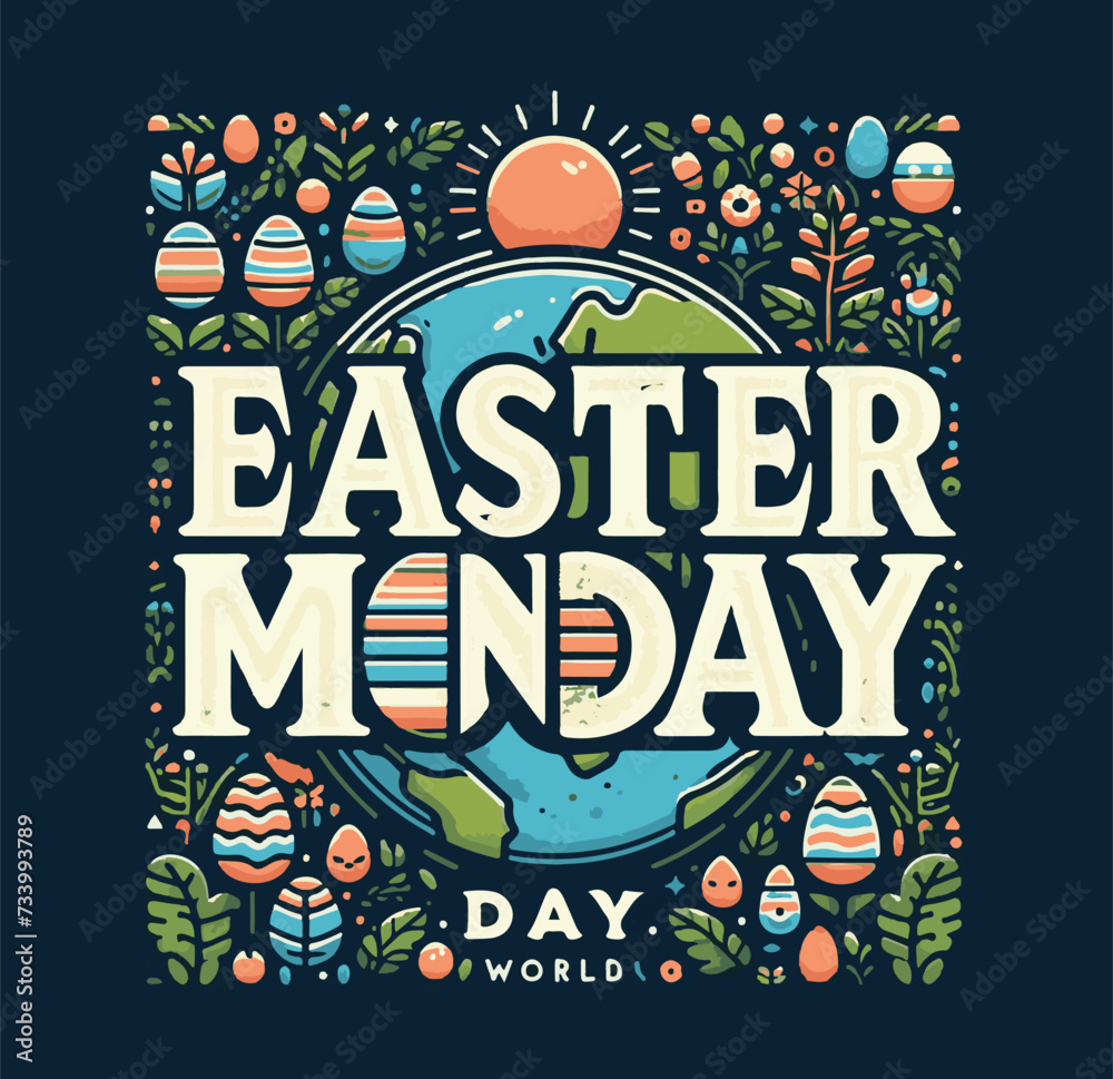World ”Easter Monday” Font Style vector  illustration