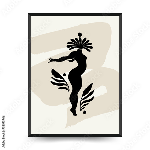 Modern Art Poster with body, women and flower. Matisse Abstract Set, Aesthetic Modern, Boho Decor, Minimalist, Illustration, Vector, Poster, Postcard. Aesthetic minimalist design. photo