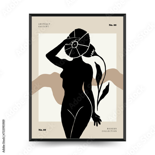 Modern Art Poster with body, women and flower. Matisse Abstract Set, Aesthetic Modern, Boho Decor, Minimalist, Illustration, Vector, Poster, Postcard. Aesthetic minimalist design. photo