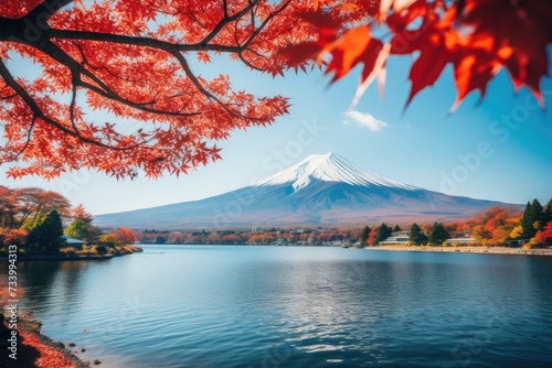 Autumn Season and Mountain Fuji at Kawaguchiko lake, Japan.  © Nognapas