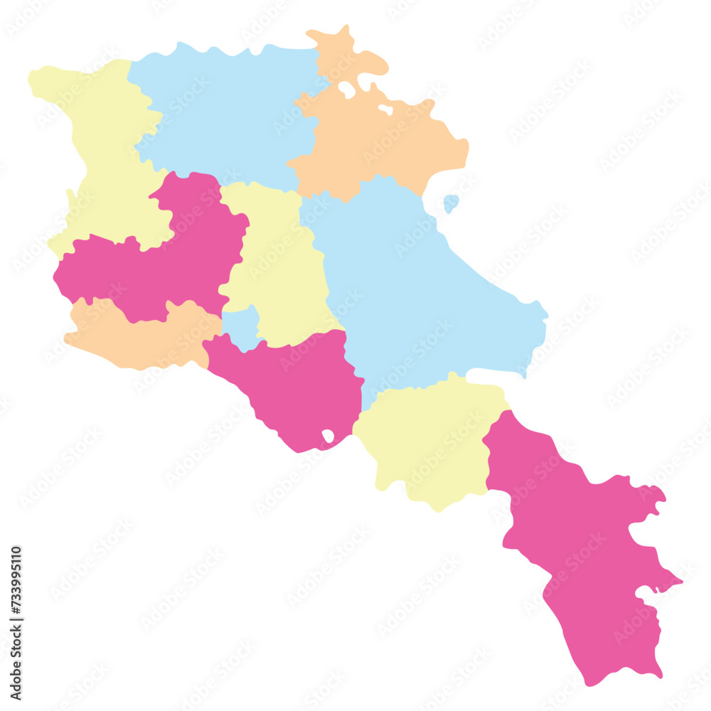 Armenia map. Map of Armenia in administrative provinces in multicolor