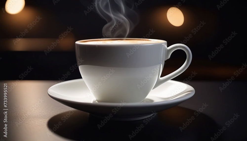 A coffee in a white cup with a dark background