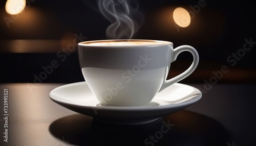 A coffee in a white cup with a dark background