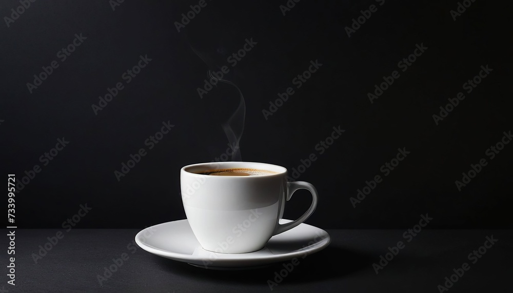 A coffee in a white cup with a dark background A coffee in a white cup with a dark background