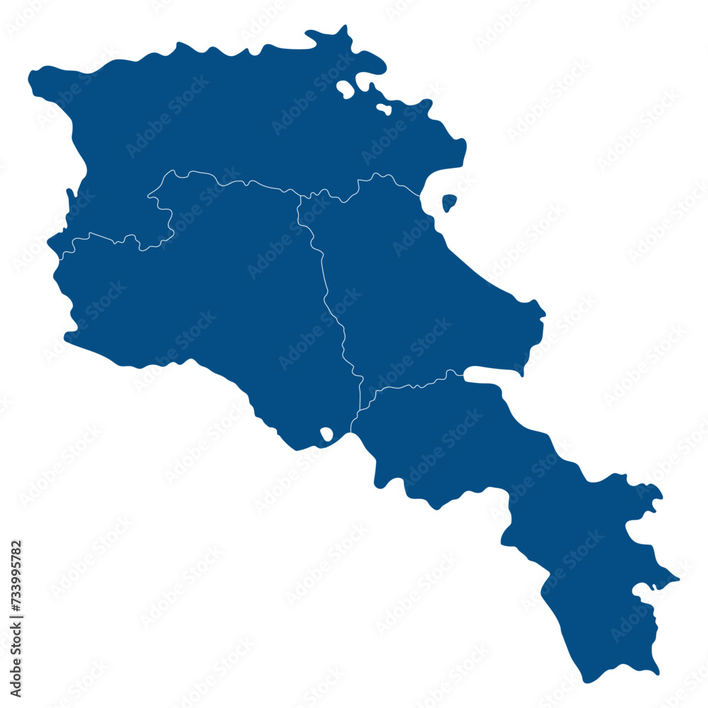 Armenia map. Map of Armenia in four main regions in blue color