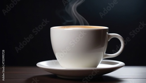 A coffee in a white cup with a dark background