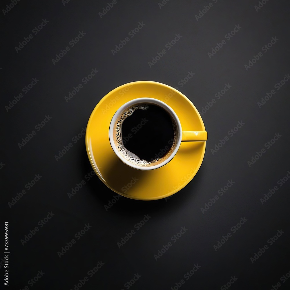 A coffee in a yellow cup with a dark background A coffee in a yellow cup with a dark background