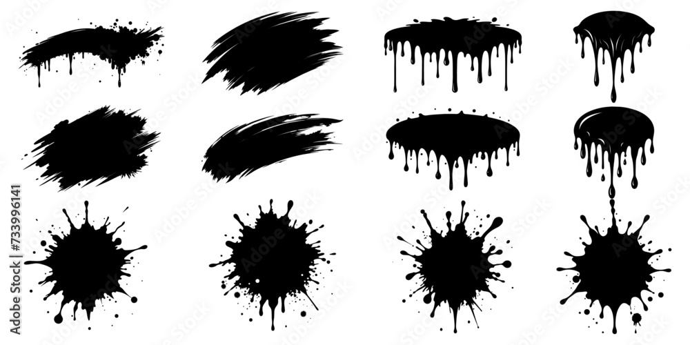 set of paint stroke, drip, splatter, stains collection. vector