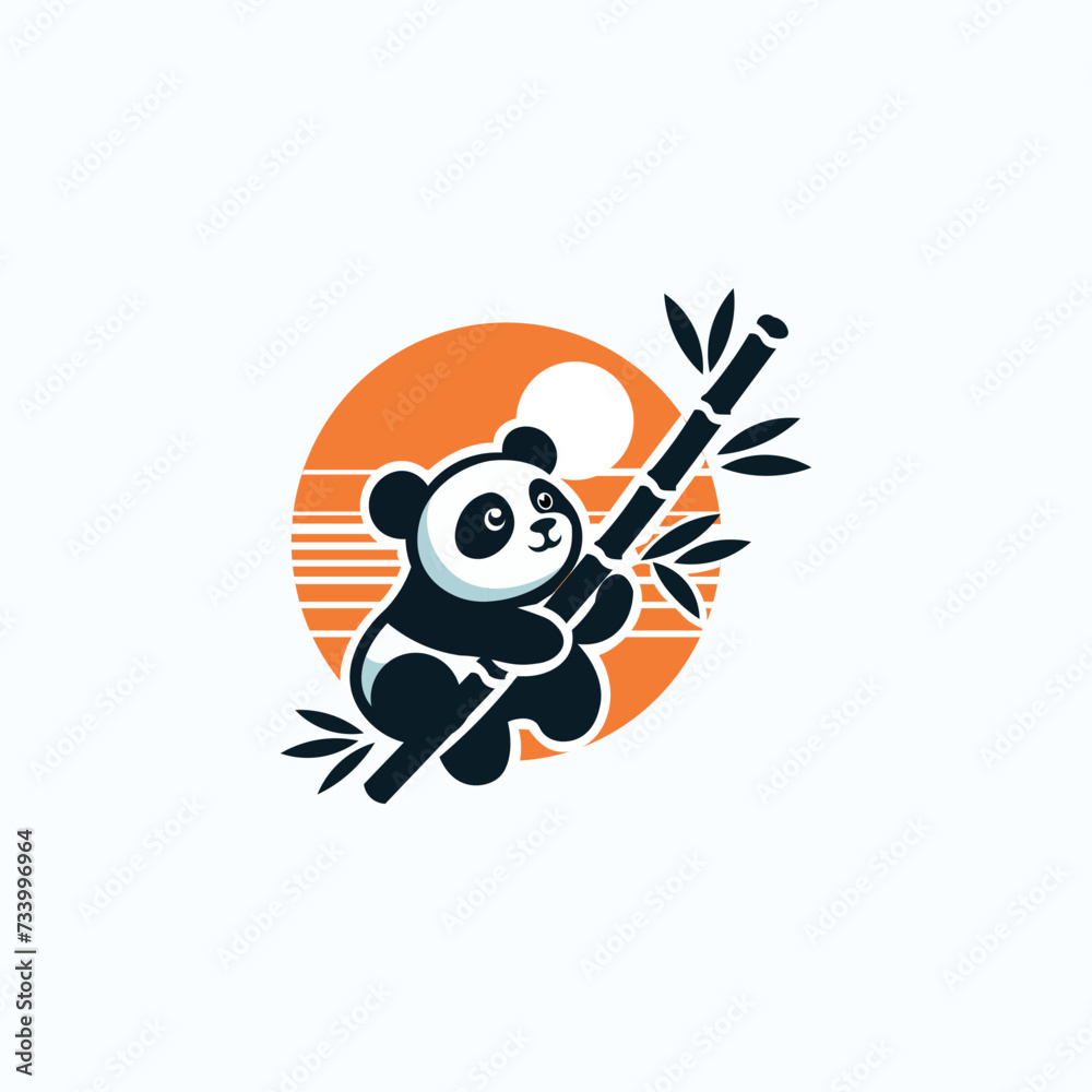 Cute little panda is climbing a bamboo tree