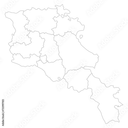 Armenia map. Map of Armenia in administrative provinces in white color