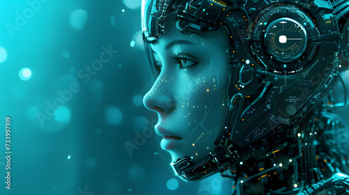 Artificial intelligence robot, face of robot woman