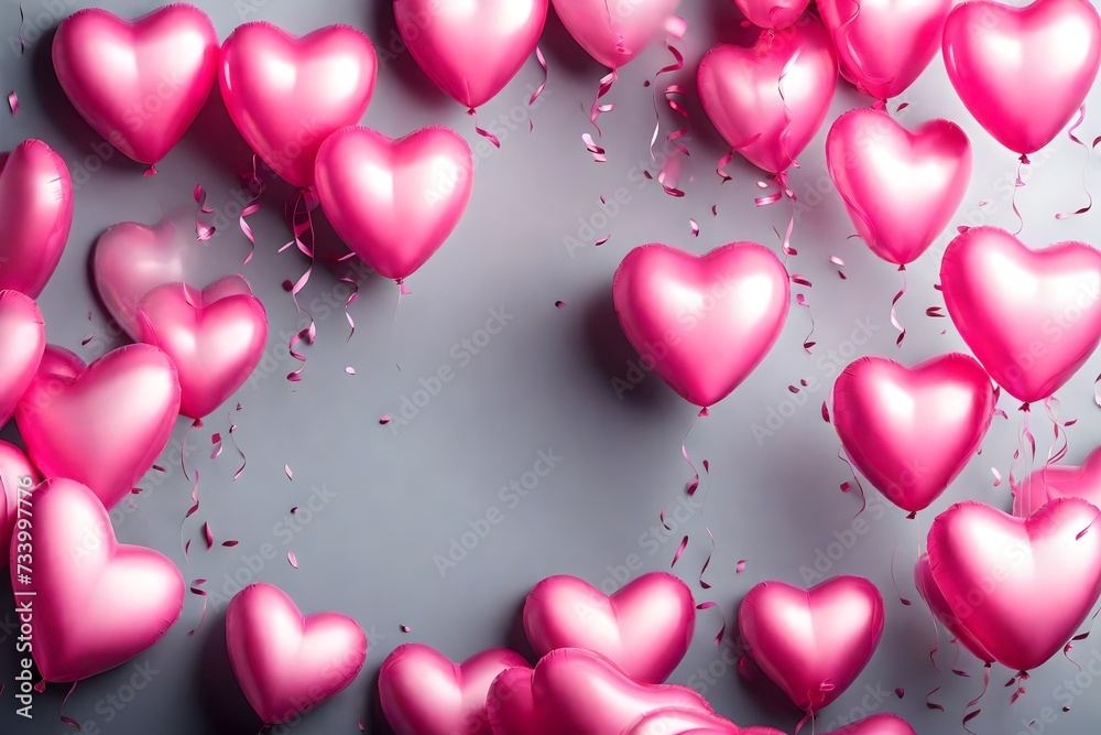 Pink heart shape balloons isolated on mokeup transparent background
