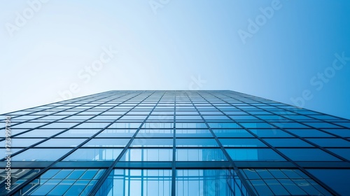 Modern Office Building with Glass Facades and City Reflections.