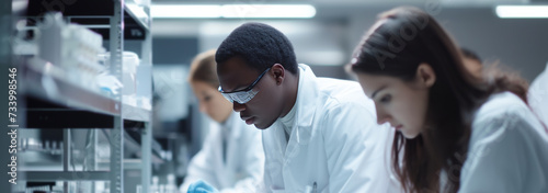 Food engineers performing microbiological analysis and food safety assessment in a lab