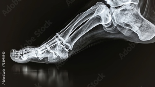 Foot bones and joint abnormalities in x-ray image. photo