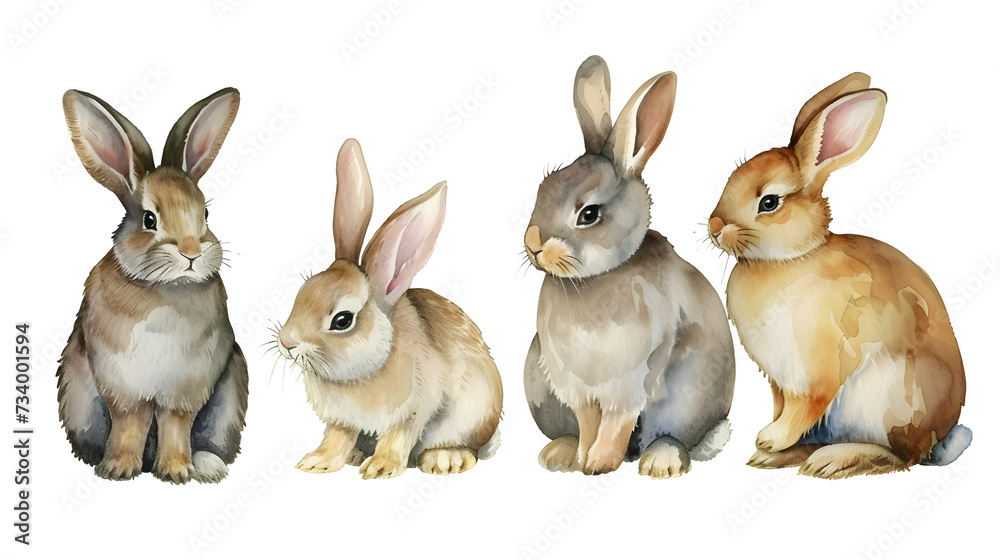 Group of rabbits on white background watercolor illustration Group of rabbits on white background watercolor illustration