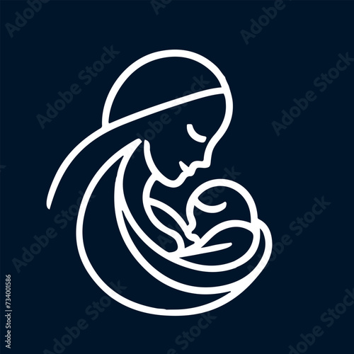 Mother holding newborn icon. Childbirth. Motherhood. Vector isolated outline drawing