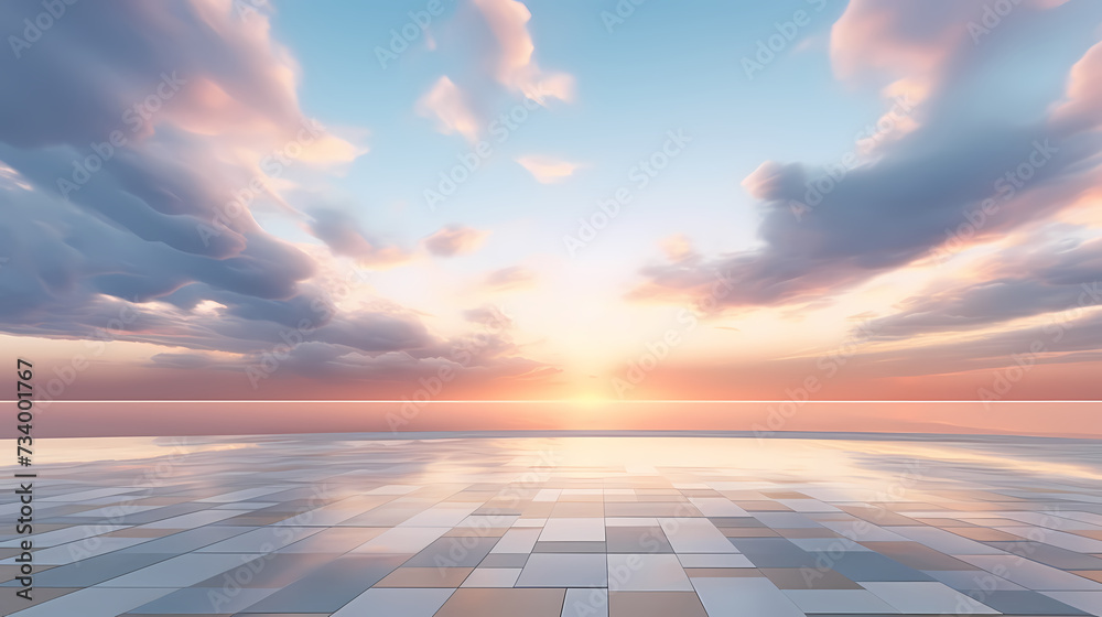 Dark concrete floor background infinite horizon sky panoramic scene Dark concrete floor background infinite horizon sky panoramic scene