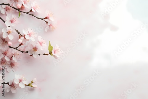 A high-resolution photo featuring top view of cherry blossoms on a soft pastel backdrop, ready for text overlay. © Kanwal