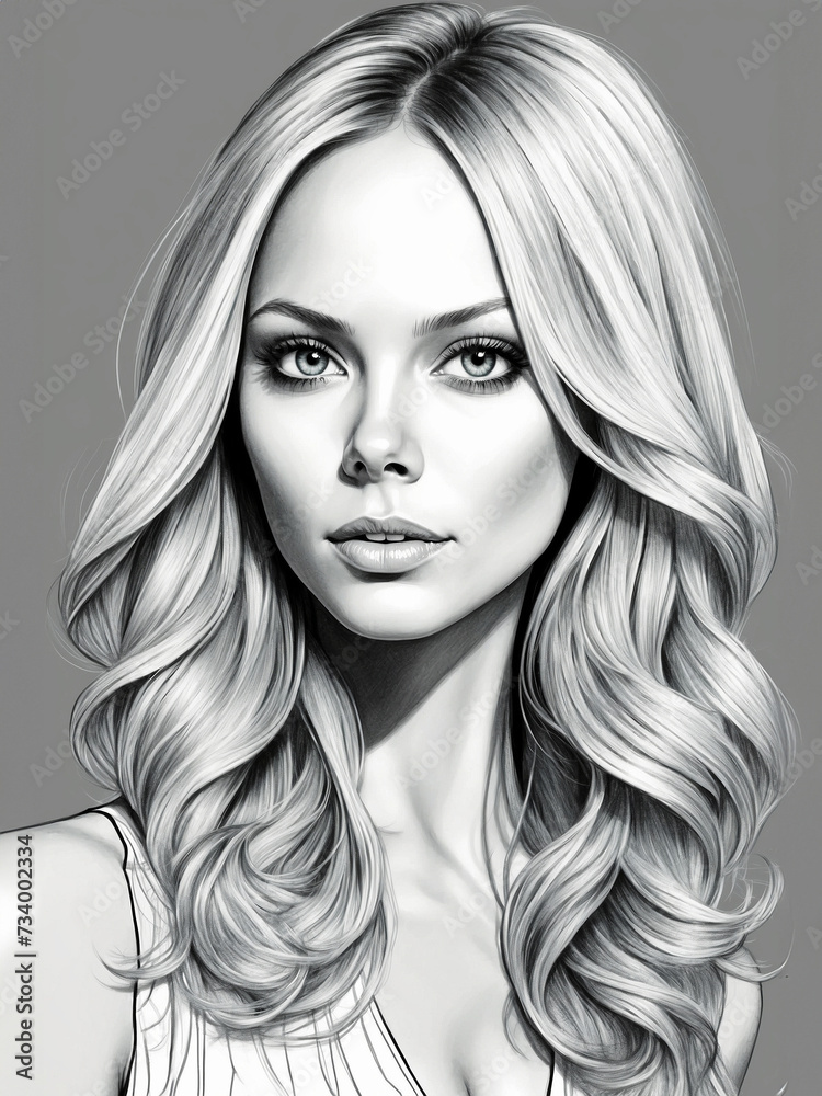 blonde in Line drawing ink charcoal black blonde in Line drawing ink charcoal black