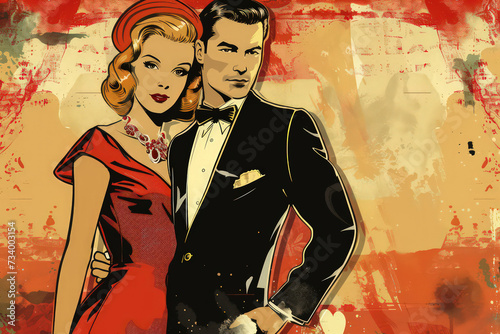 Couple in retro fashion style abstract background. Love and valentine day concept. Generative ai.
