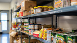 A collaborative effort to set up a community pantry, where residents contribute food items for those in need, ensuring no one goes hungry, community care, care jobs, community support, with copy space