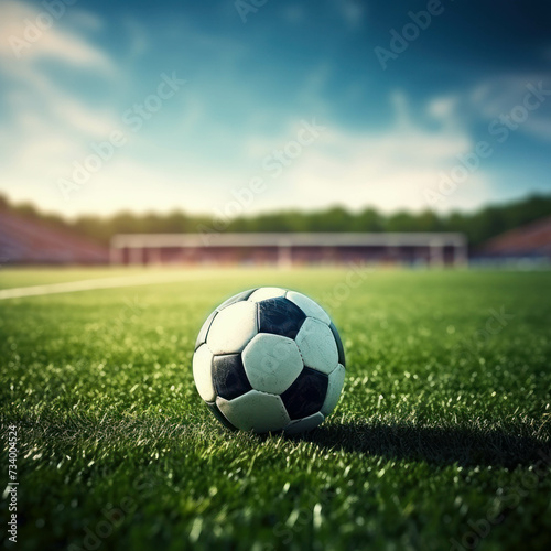 Vibrant soccer field background with ball, capturing the essence of the sport. AI generative.