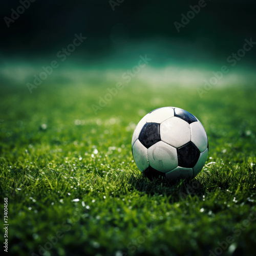 Dynamic soccer field with ball in play, showcasing the excitement of the game. AI generative. photo