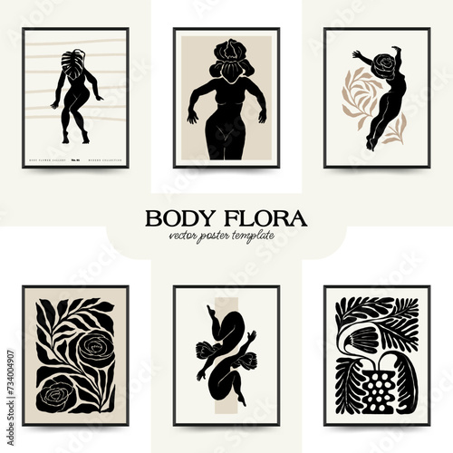Modern Art Poster with body  women and flower. Matisse Abstract Set  Aesthetic Modern  Boho Decor  Minimalist  Illustration  Vector  Poster  Postcard. 