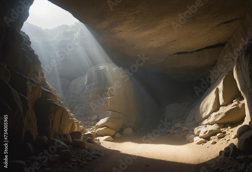 Cave entrance illuminated by sunlight