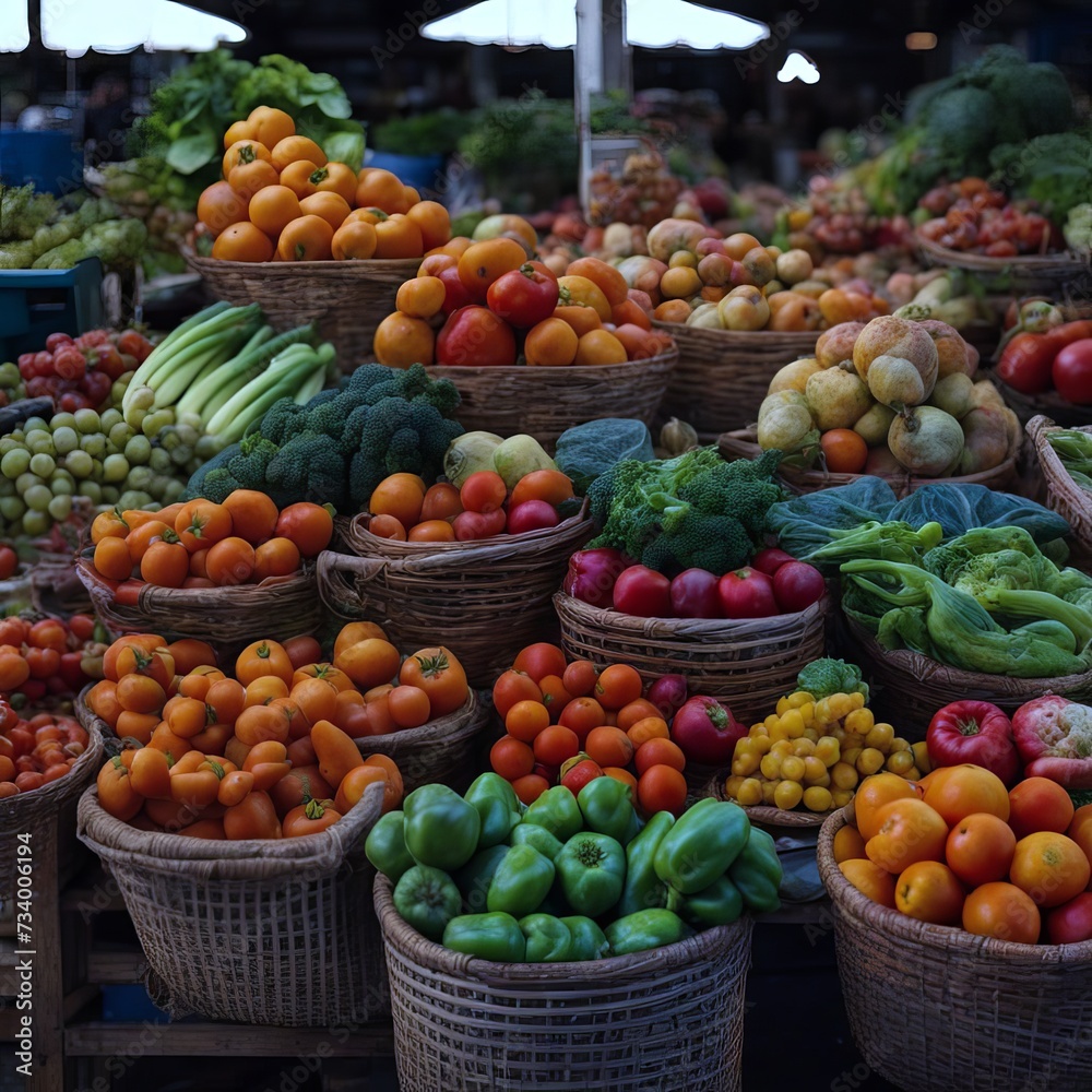 Fresh produce displayed at a farmers' market. generative AI