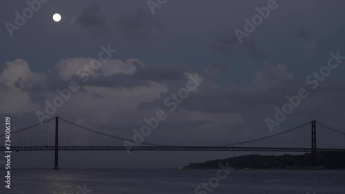 Stunning View Of A Moon Over The Bridge At Night, Simetry Shoot, 4K photo