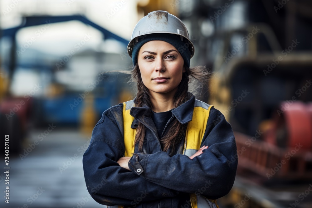 A Glimpse into the Life of a Female Dockyard Worker Amidst the Rugged Industrial Scenery A Glimpse into the Life of a Female Dockyard Worker Amidst the Rugged Industrial Scenery