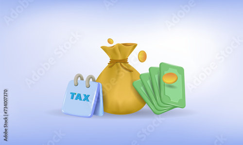 Tax payments, deposit, 3d vector image. 
The concept of payment by calendar numbers.

