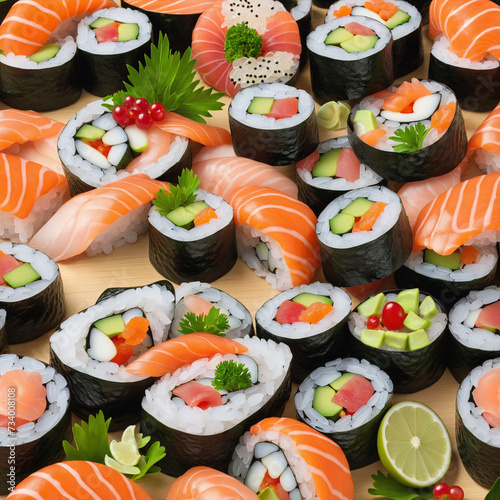 Fresh and delicious sushi on a clear background