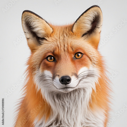 Lonely red fox on a white background