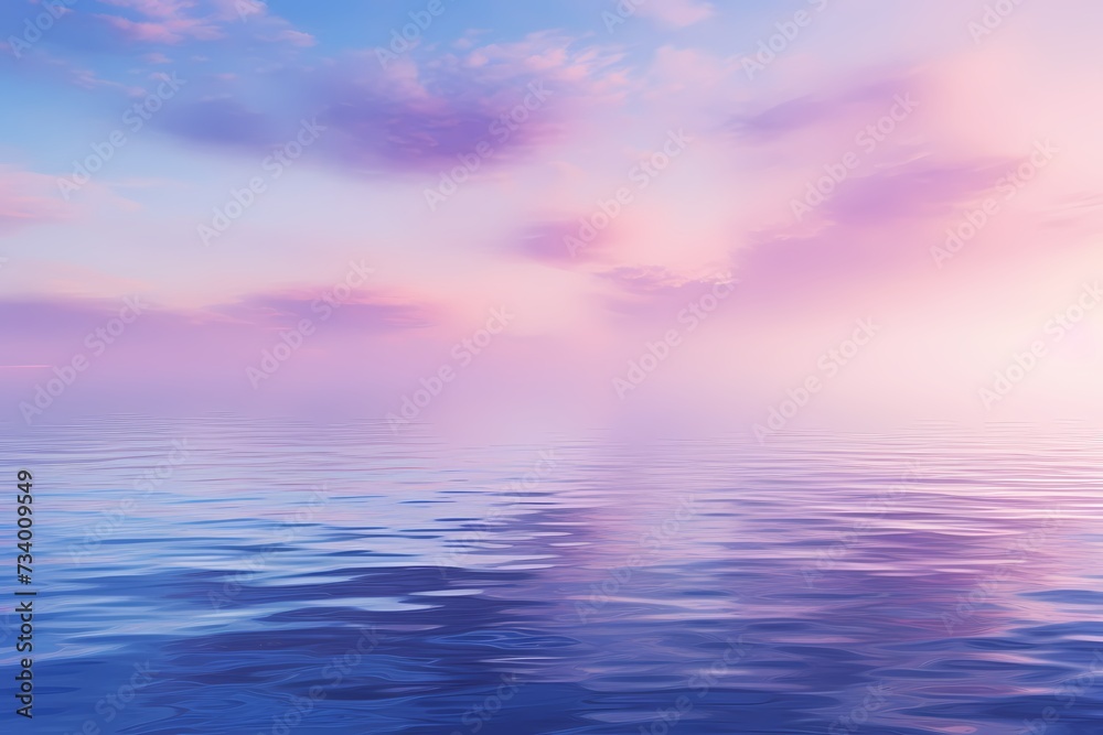 A serene seascape at dawn, featuring a gradient sky transitioning from deep blue to soft lavender, reflecting on calm waters.