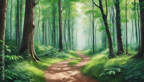 Enchanting woodland trail with watercolor touch photo